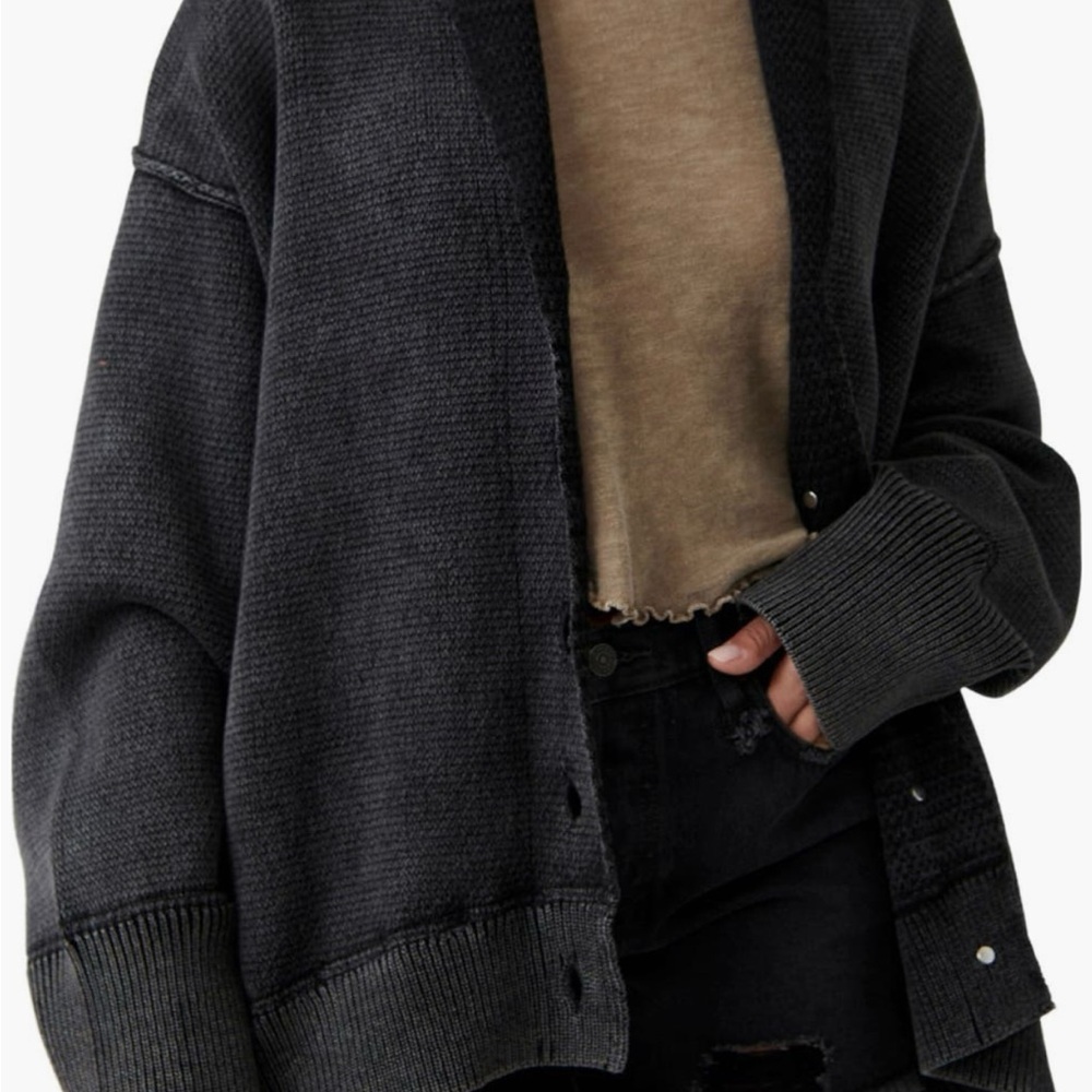 Free People Black Chamomile Oversize Cardigan